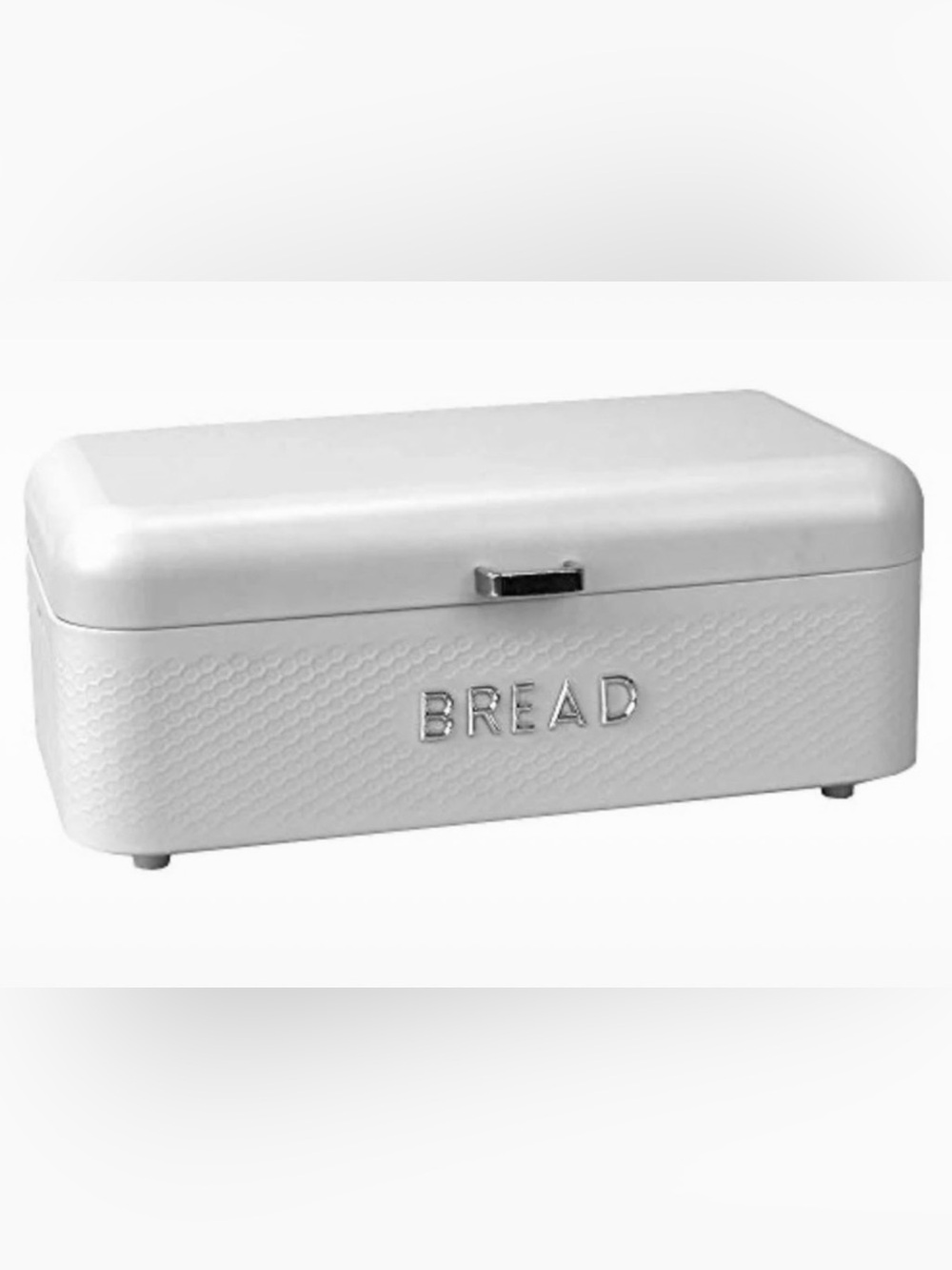 Metal White Bread Storage Box with Textured Front and Chrome Accent
